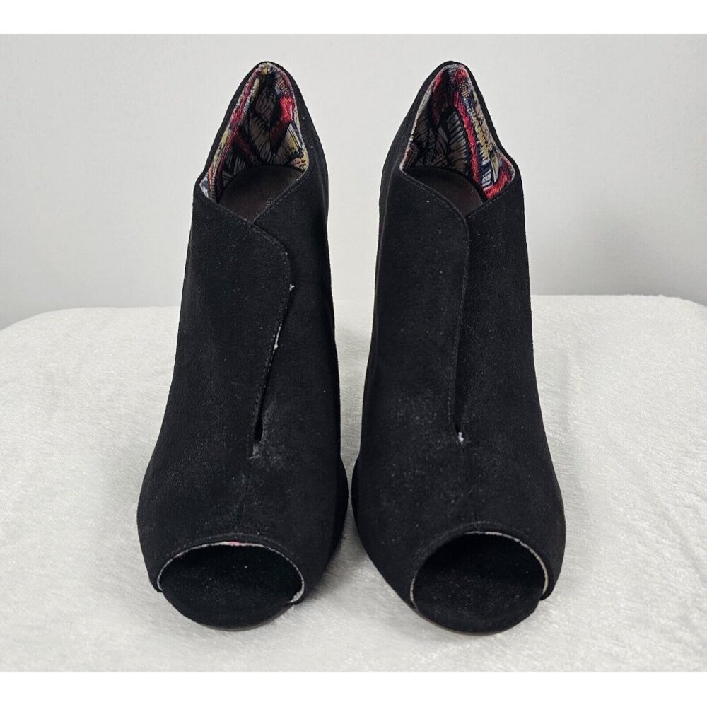 Christian Siriano Black Faux Velvet Peep Toe Booties - SZ 12